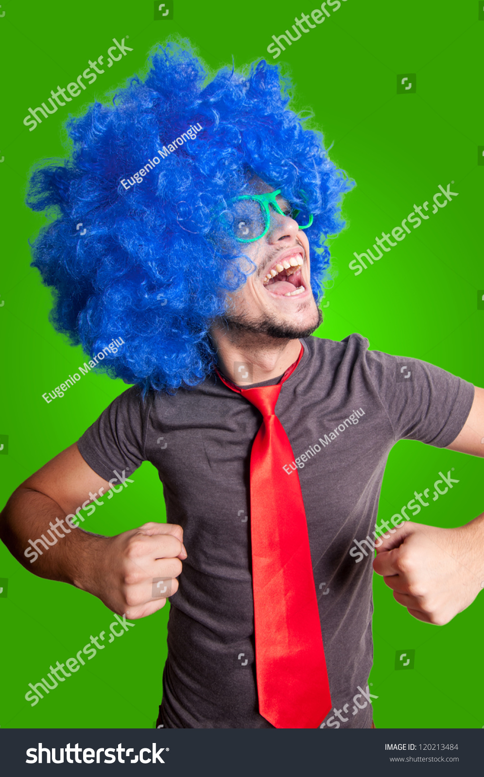 Funny Dancing Guy Blue Wig Green Stock Photo Shutterstock