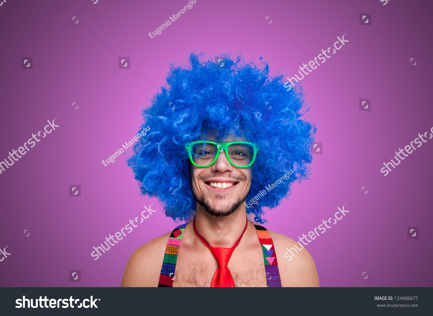 Funny Guy Naked Blue Wig Red Stock Photo Shutterstock