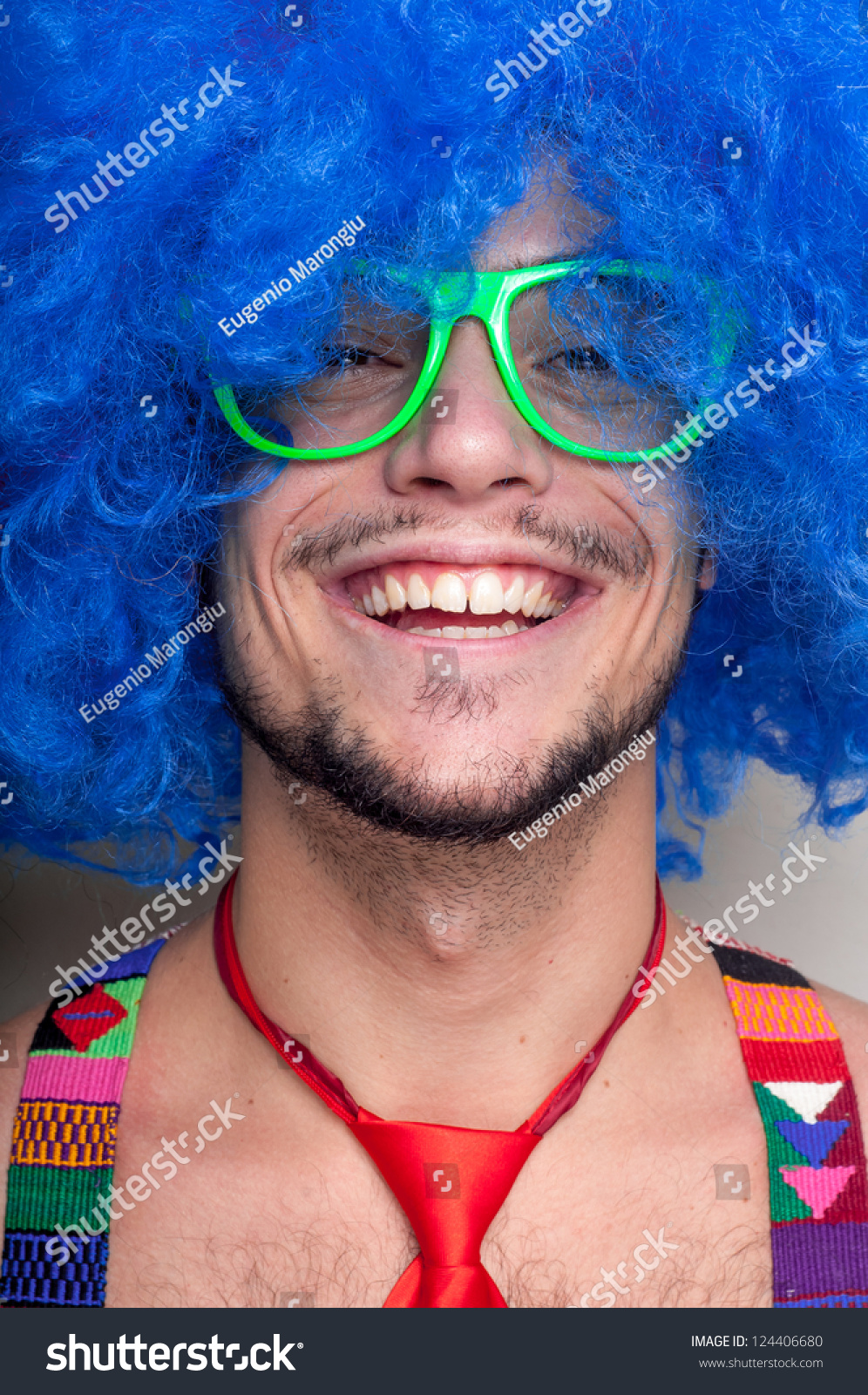 Funny Guy Naked Blue Wig Red Stock Photo Shutterstock