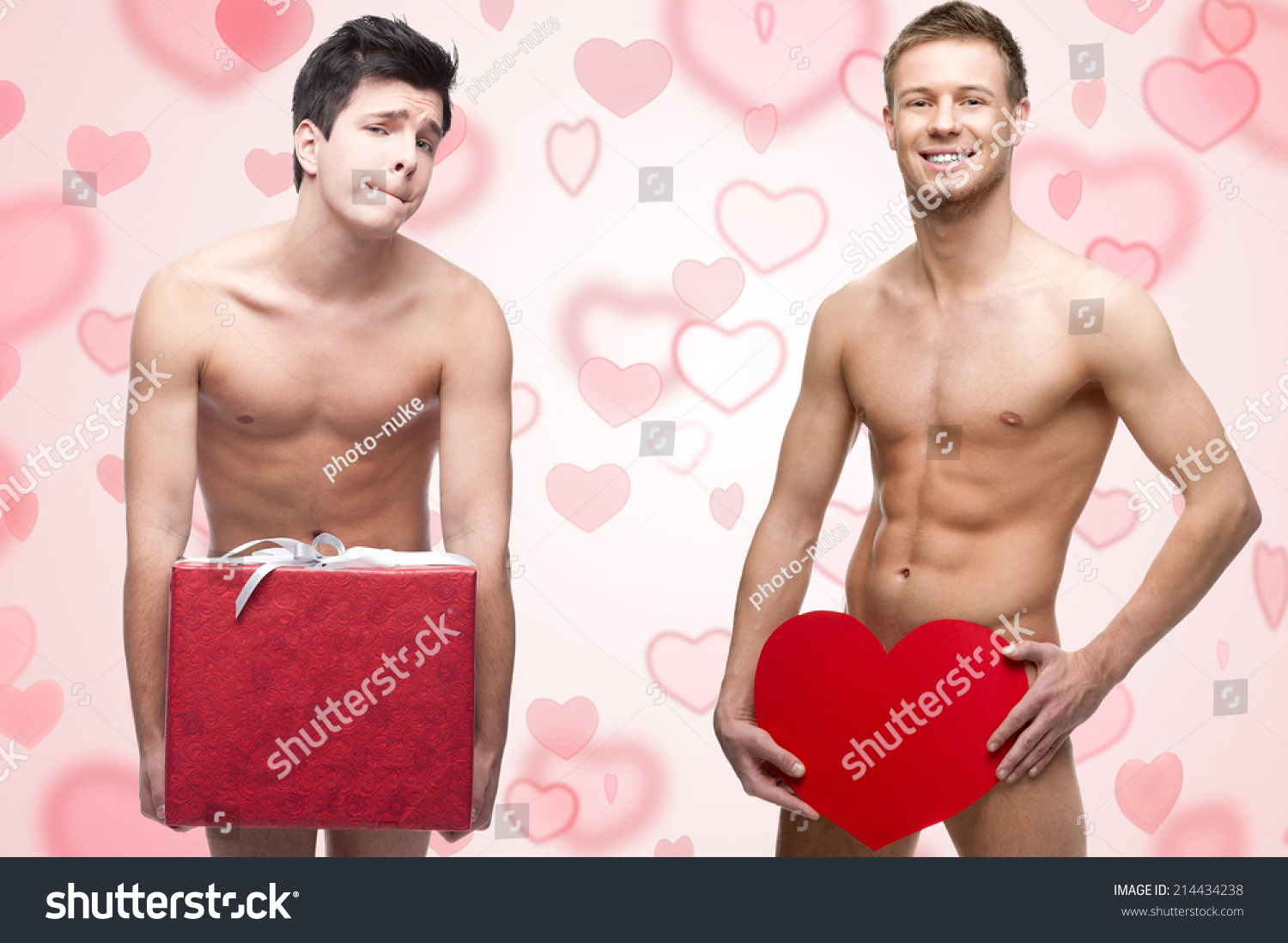 Funny Naked Man Holding Red Gift Stock Photo Edit Now