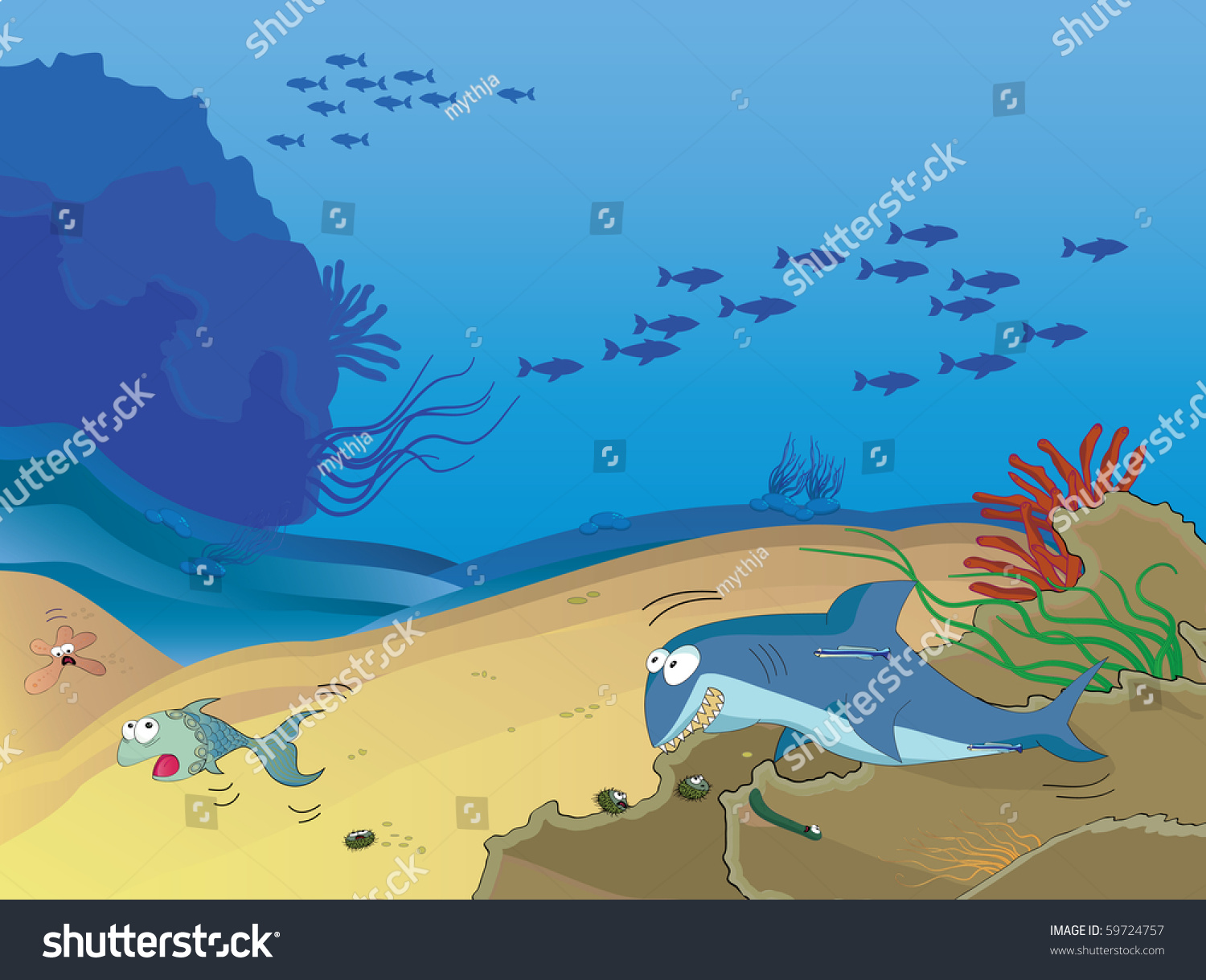 Funny Underwater Cartoon Illustration. Vector Also Available