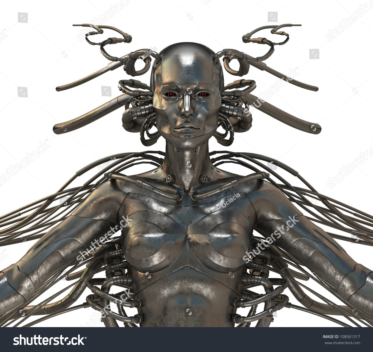 Future Wired Man Cyborg Cool Wired Human Cyborg 3d Torso Stock Photo