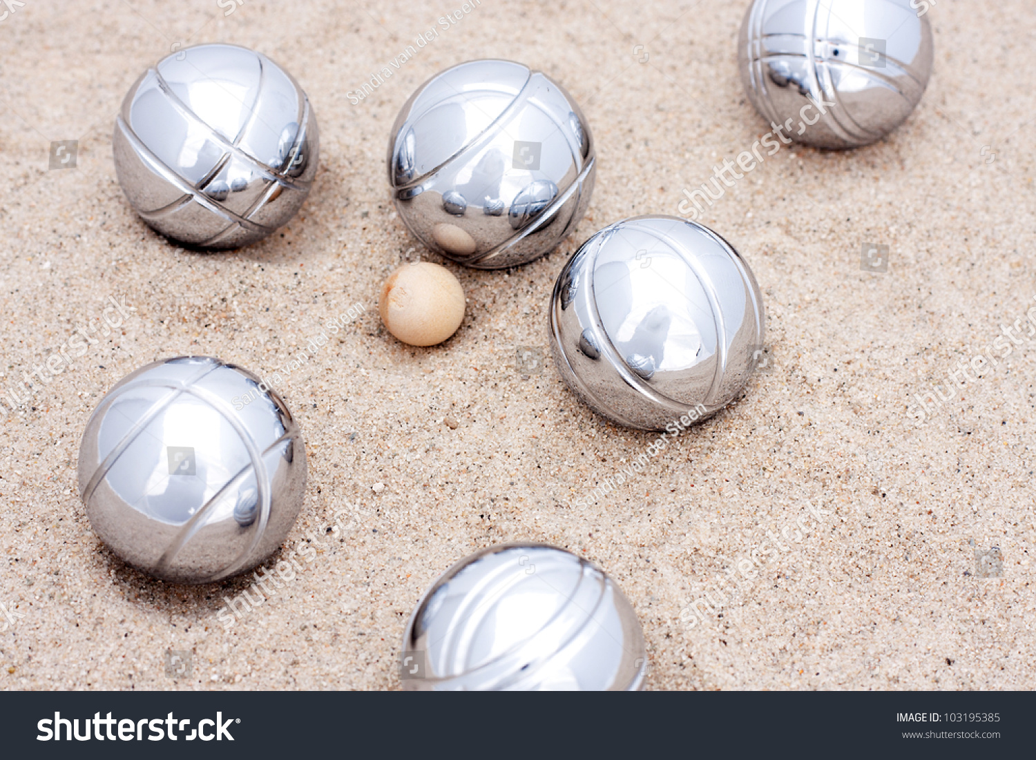 Game Of Jeu De Boule, Silver Metal Balls In Sand. A French Ball Game