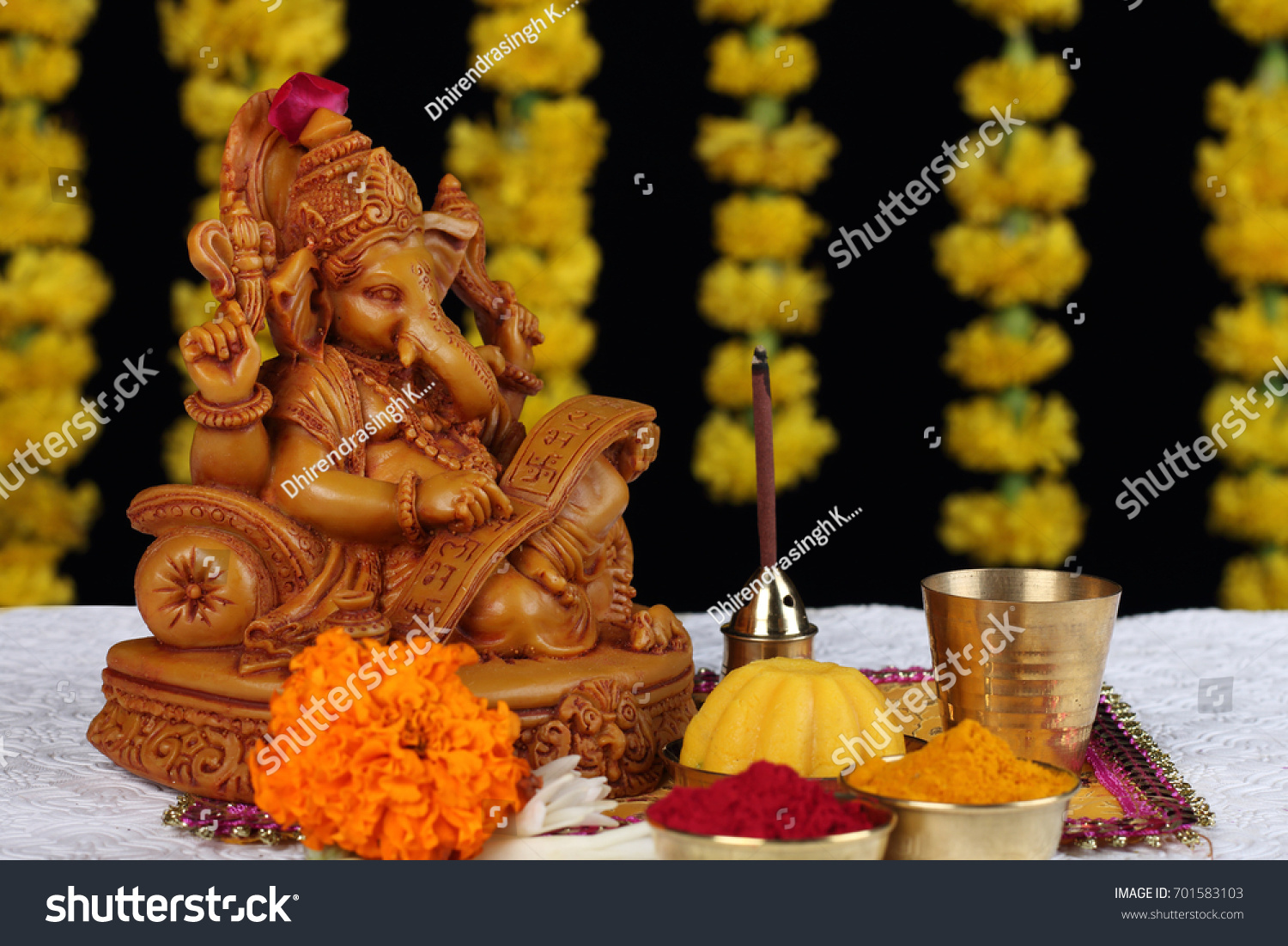 Ganesh Chaturthi Lord Ganesha With Puja Or Pooja Decorated With Flowers