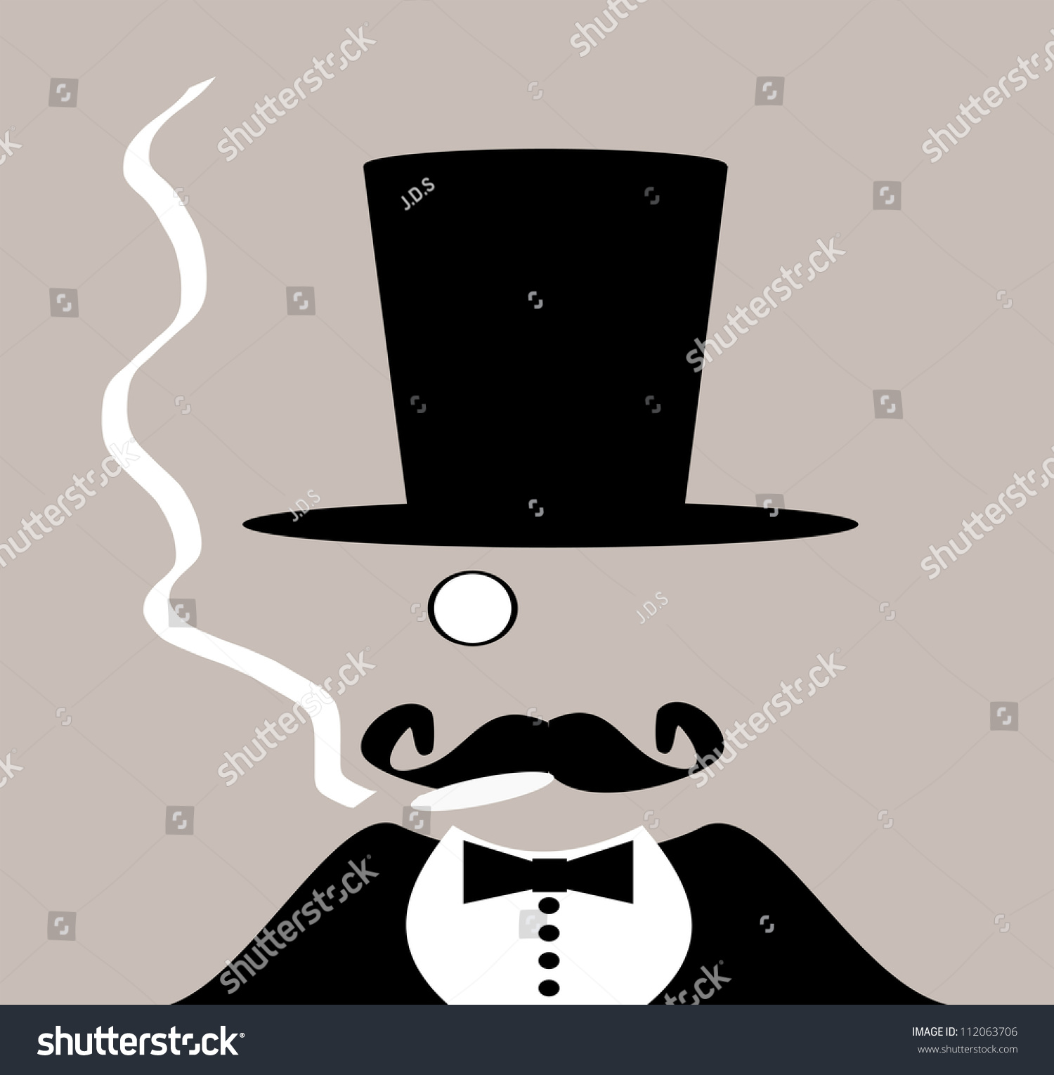 Gentleman With Top Hat And Monocle Smoking Marijuana Cigarette Stock 