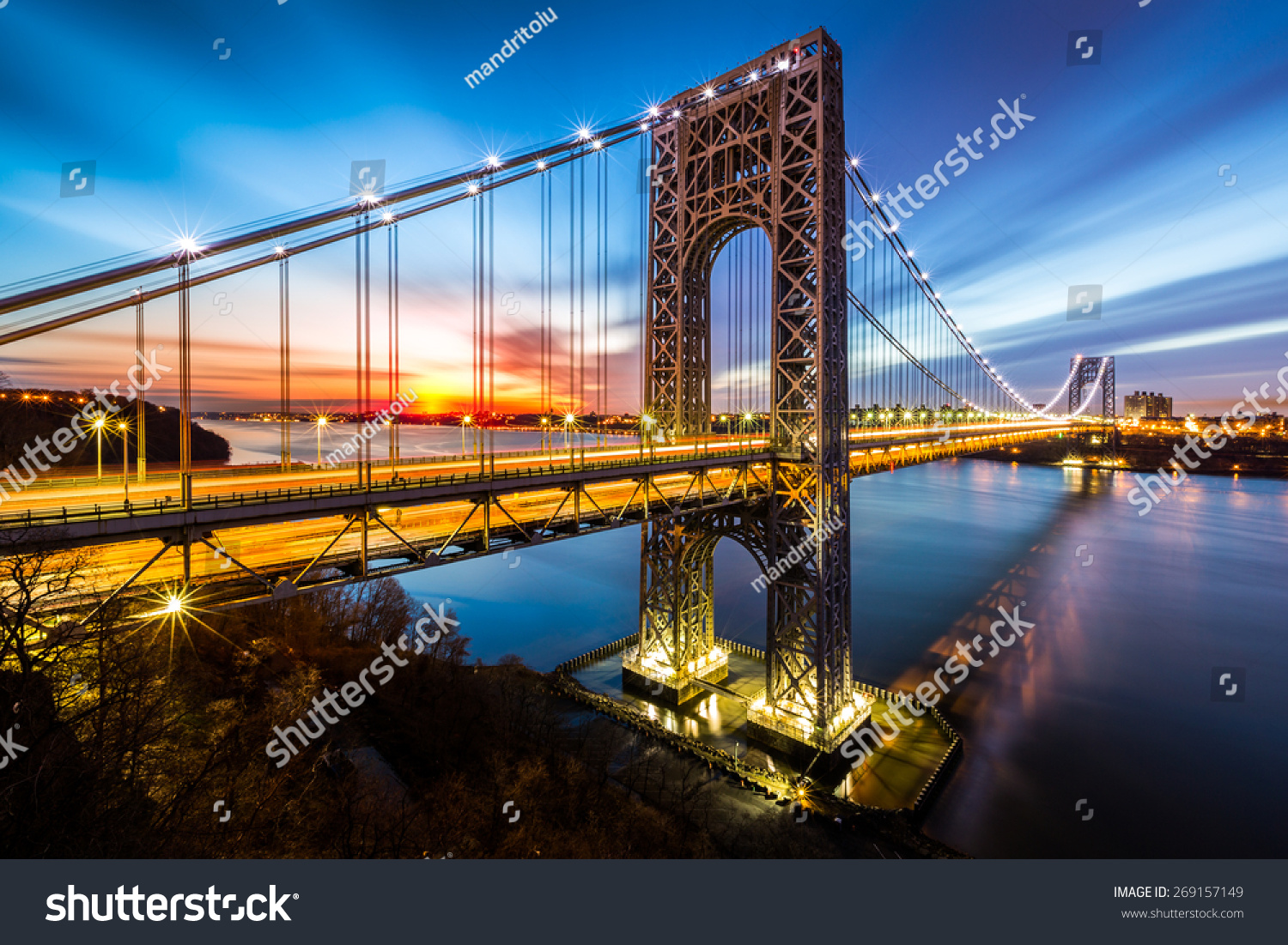 Washington Bridge At Sunrise In Fort Lee, Nj. Washington