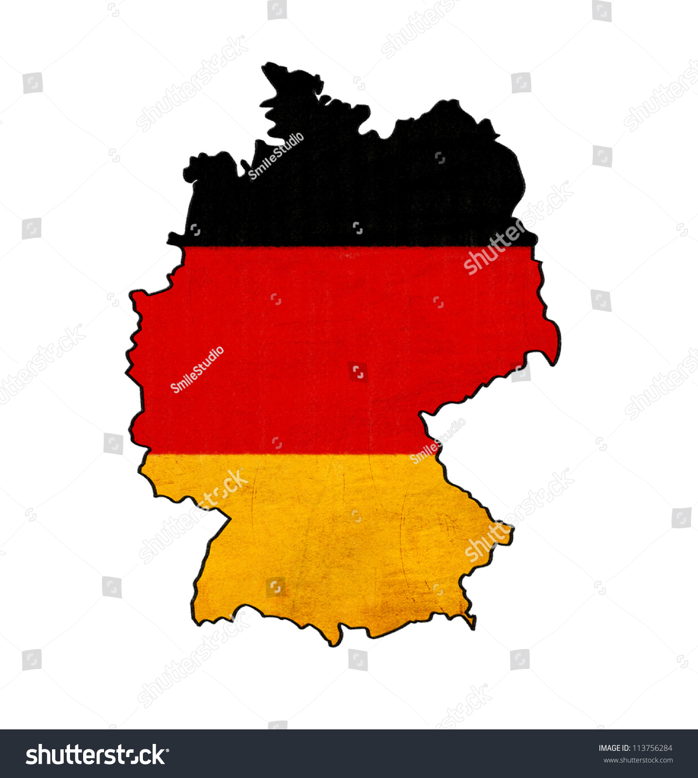 Germany Map On Germany Flag Drawing ,Grunge And Retro Flag Series Stock