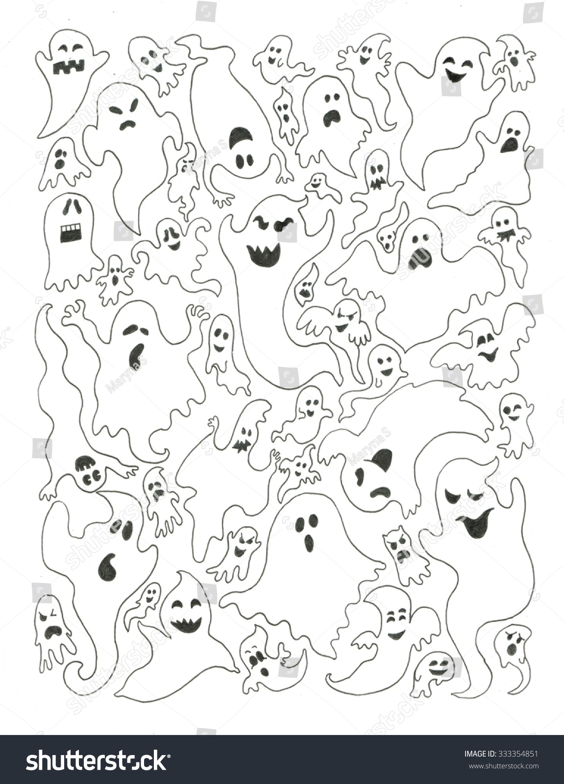 Ghosts Coloring Page Stock Illustration 333354851 - Shutterstock