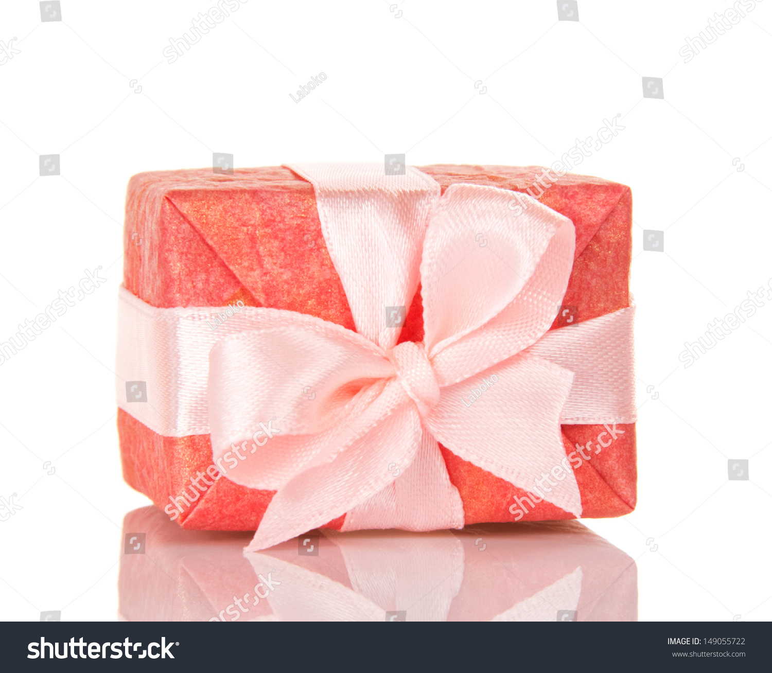 Gift Box With Pink Bow Isolated On White Stock Photo 149055722 