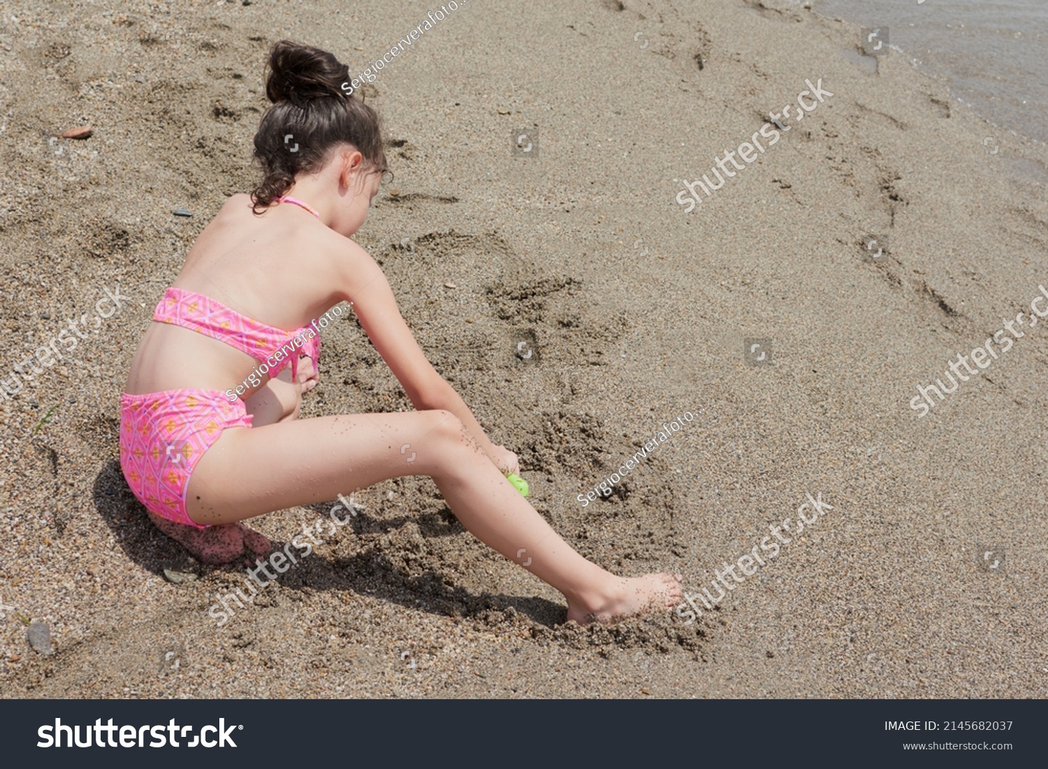 Girl Pink Bikini Playing Happily On Stock Photo Shutterstock