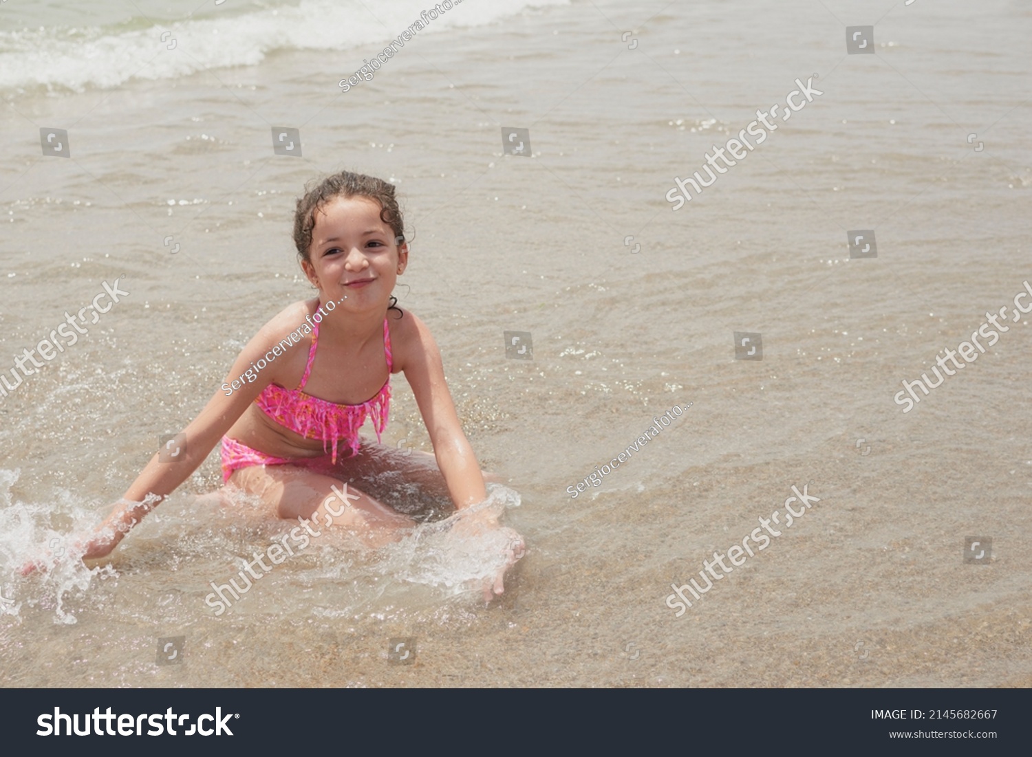 Girl Pink Bikini Playing Happily On Stock Photo Shutterstock