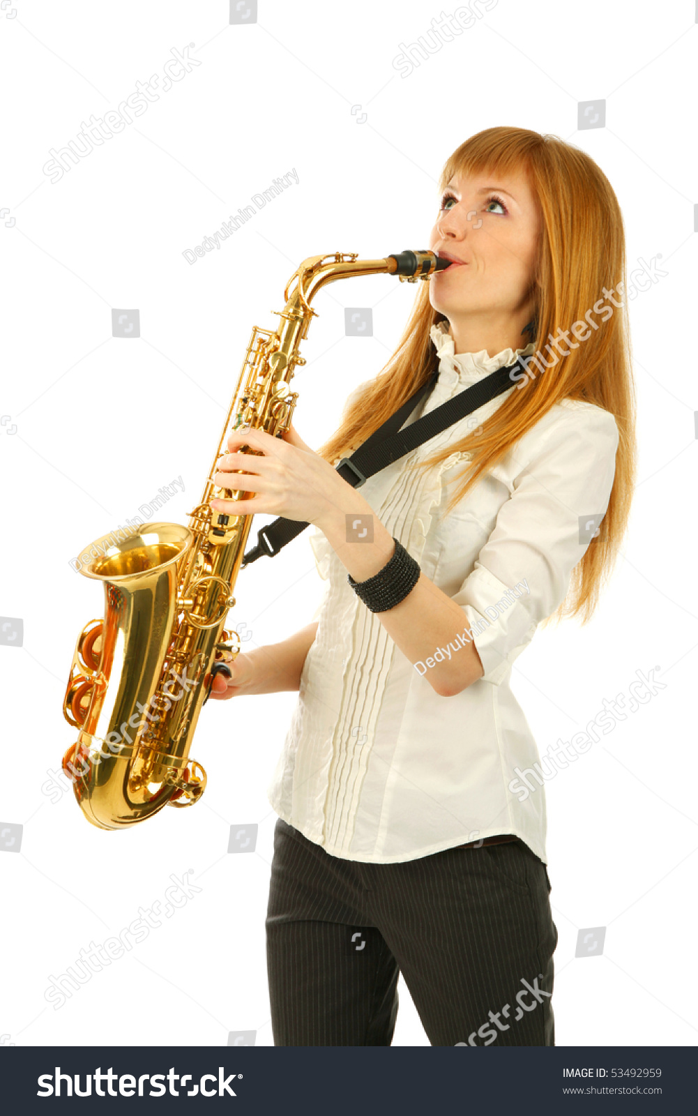 Girl With A Sax Isolated Background Stock Photo 53492959 : Shutterstock