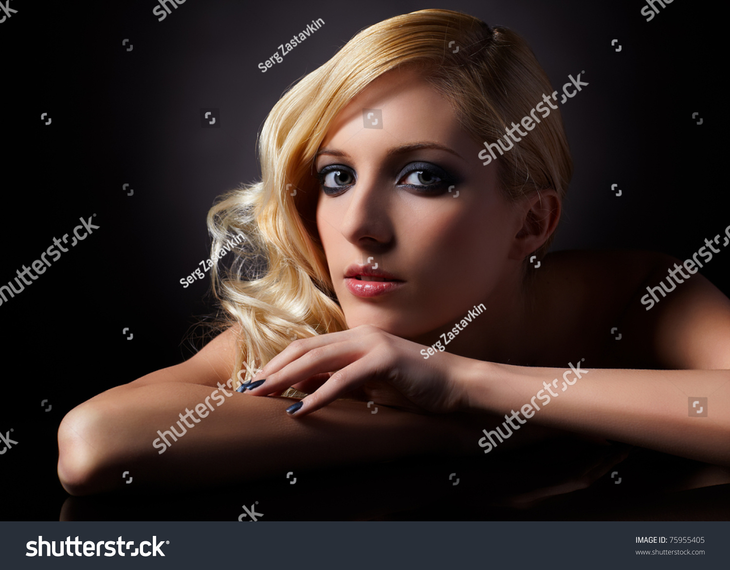 Glamour Portrait Beautiful Curly Blonde Girl Stock Photo