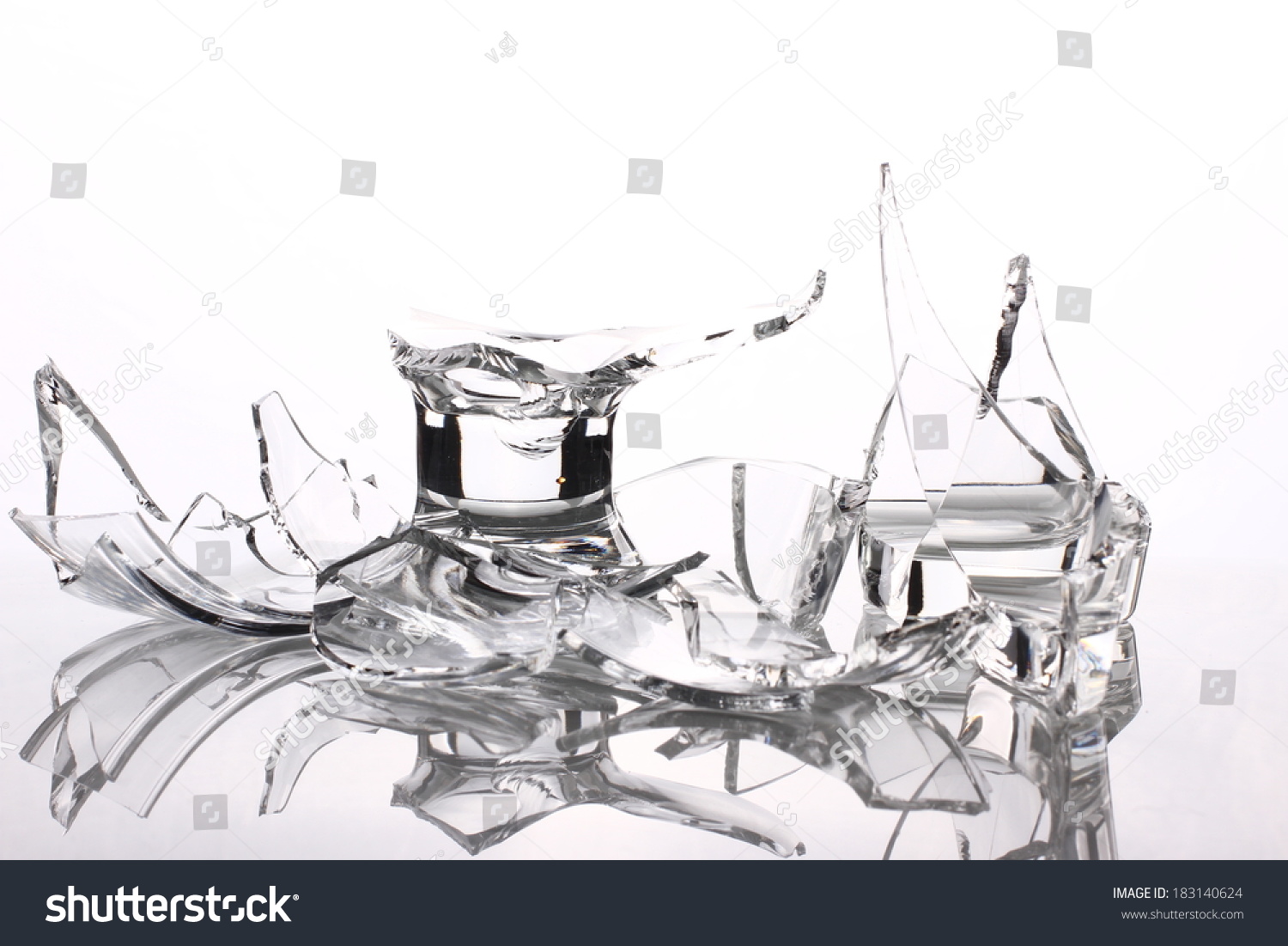 Glass Broken Vase With Fragments Isolated On White Background Stock