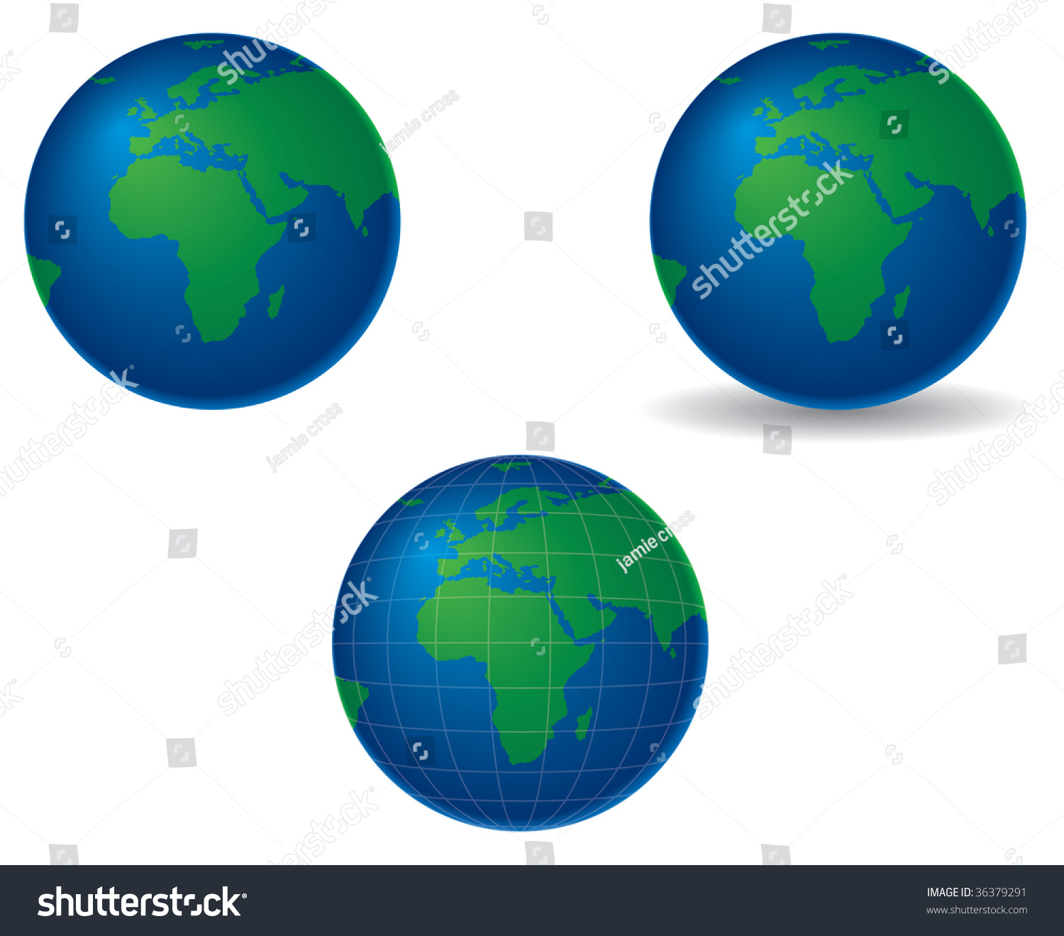 Globes Centered On Europe And Africa, With Shadow And Longitude And 