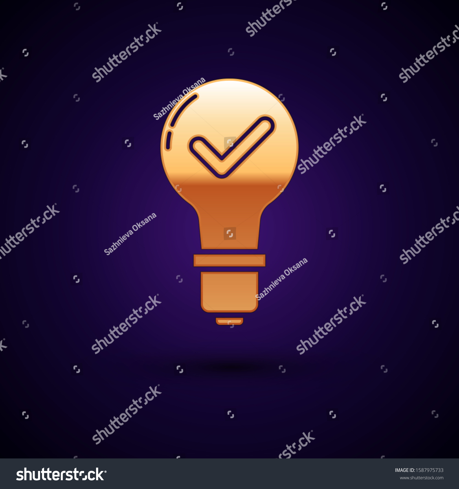 Gold Light Bulb Check Mark Icon Stock Illustration 1587975733