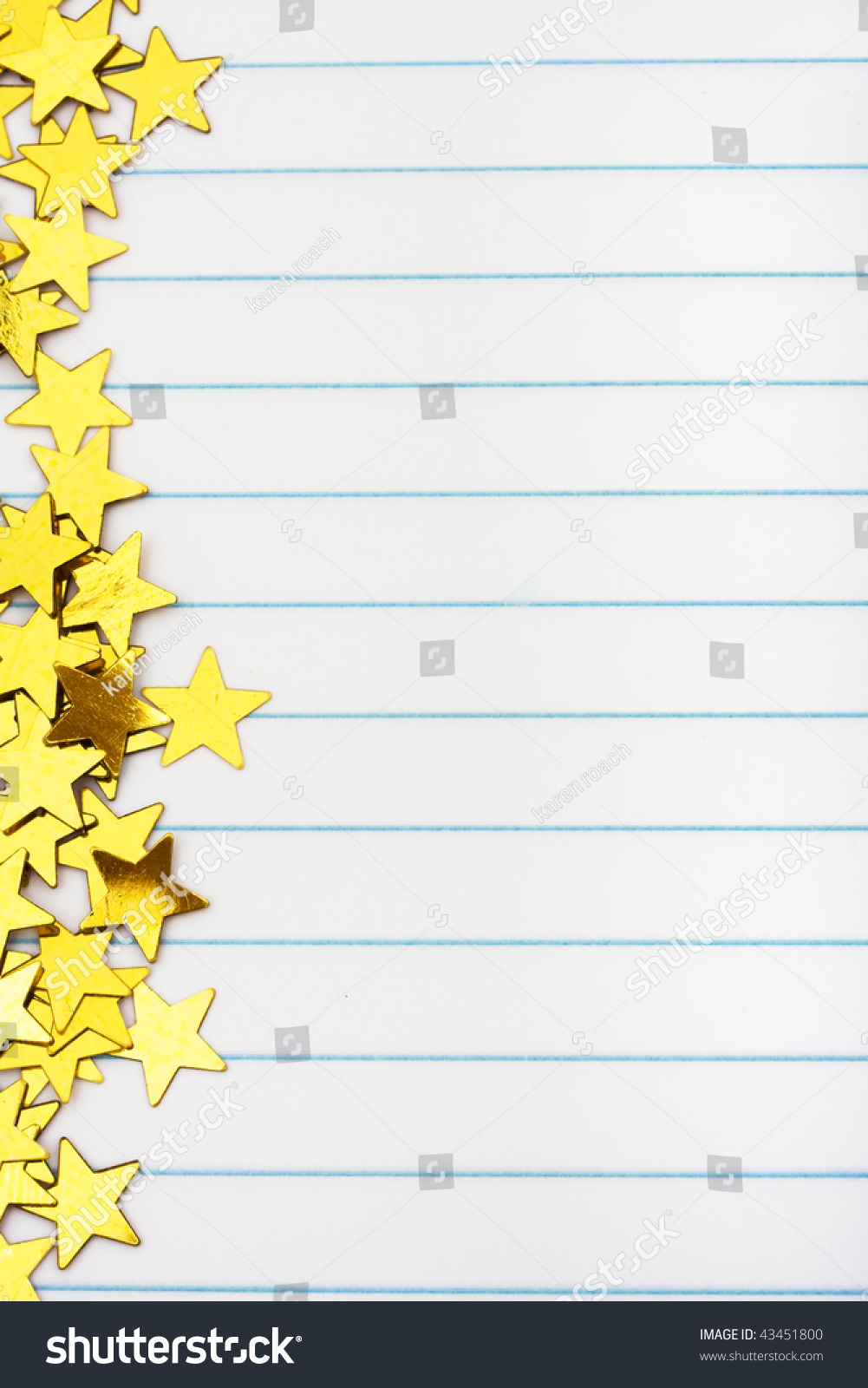 Gold Stars Making A Border On A Lined Paper Background, Gold Star