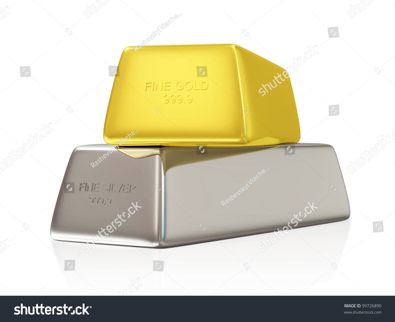 Golden And Silver Bars On White Background Stock Photo 99726890