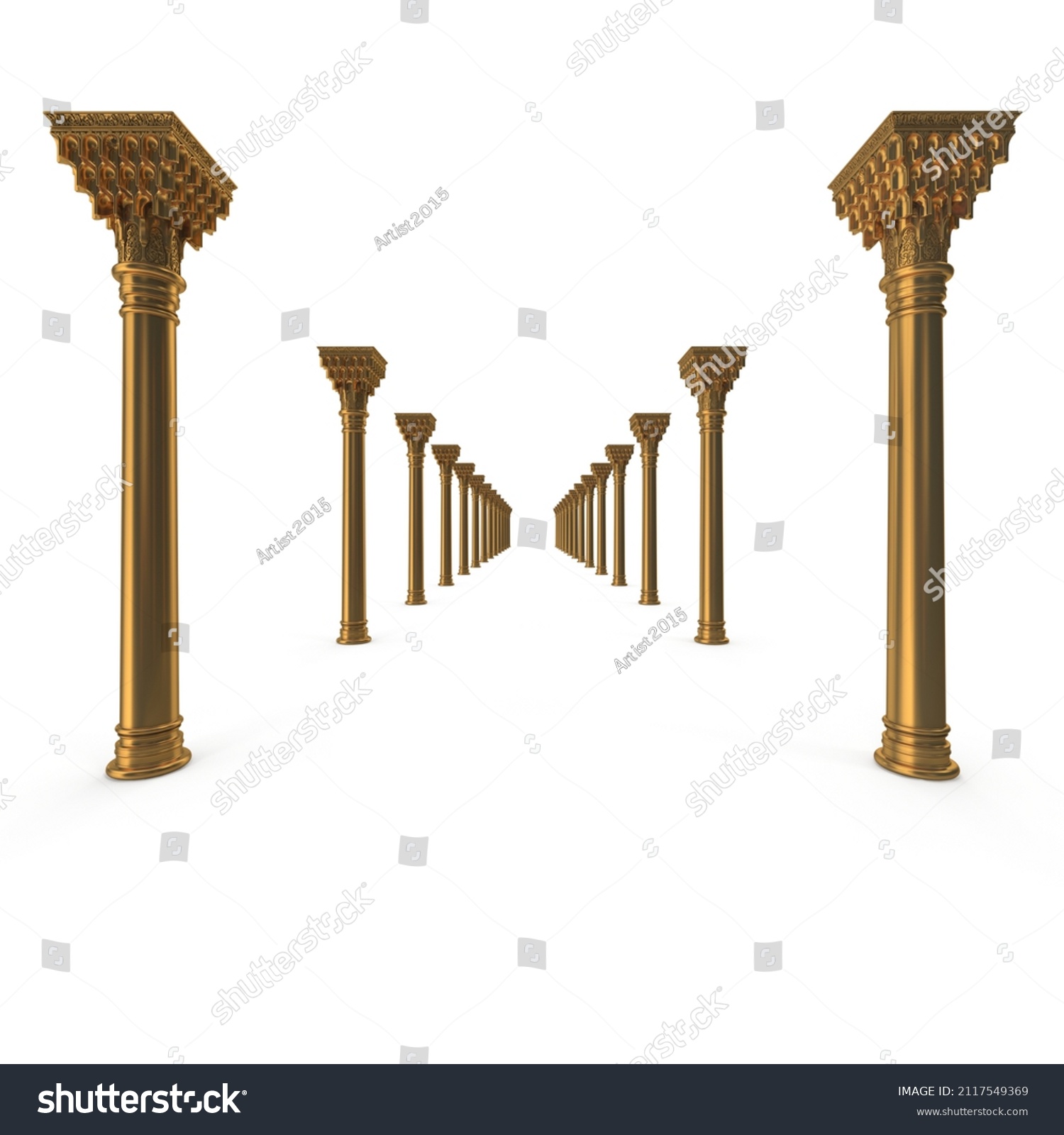 Golden Roman Column Array D Rendering Stock Illustration