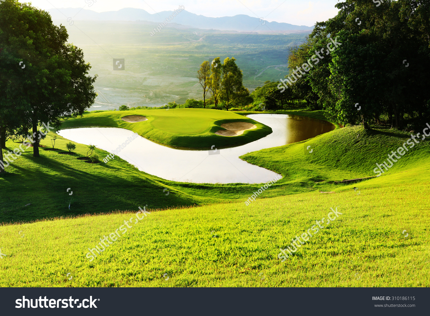 Golf Course With Green And Pond. Stock Photo 310186115