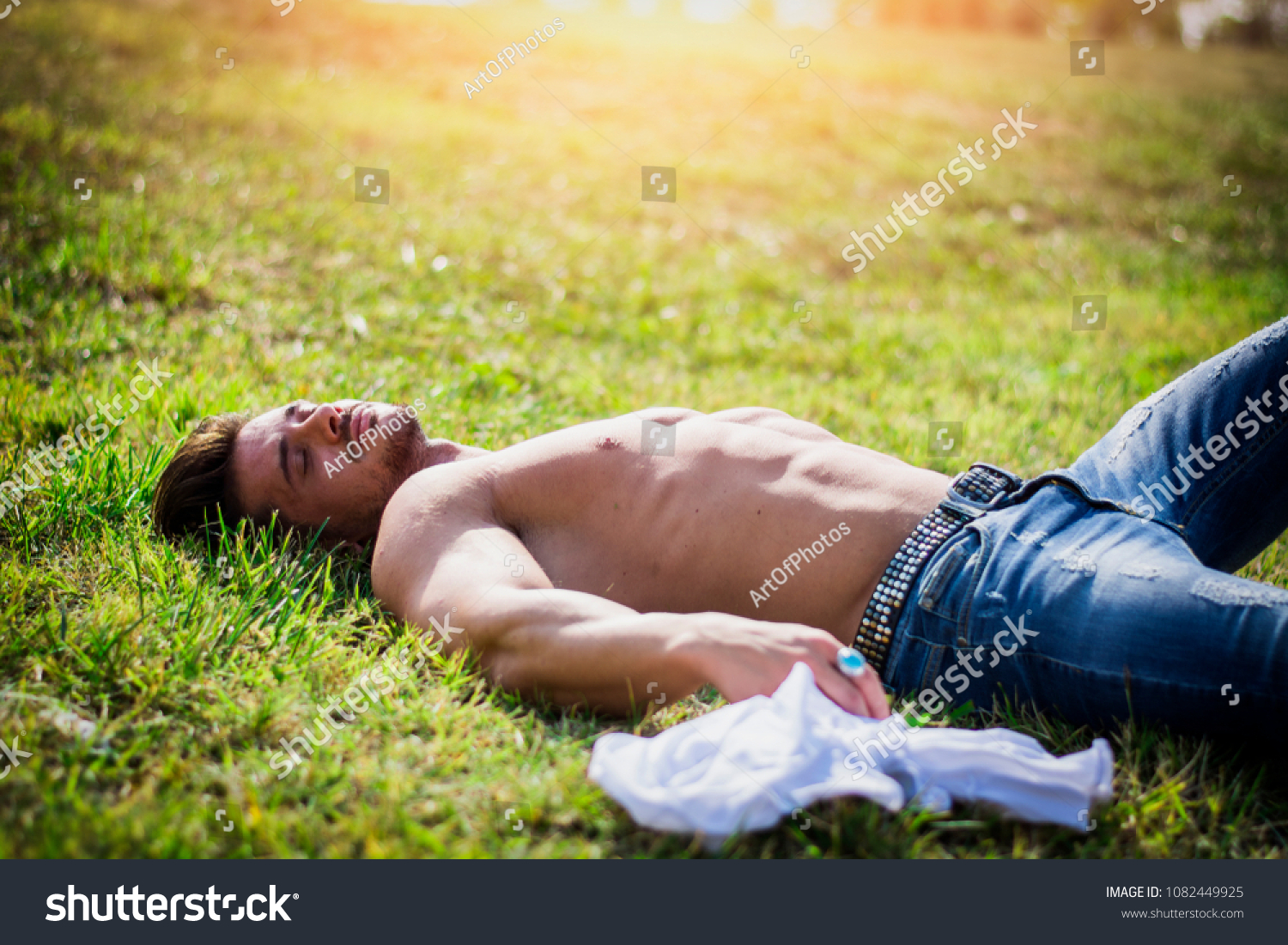 Good Looking Shirtless Fit Male Model Foto De Stock