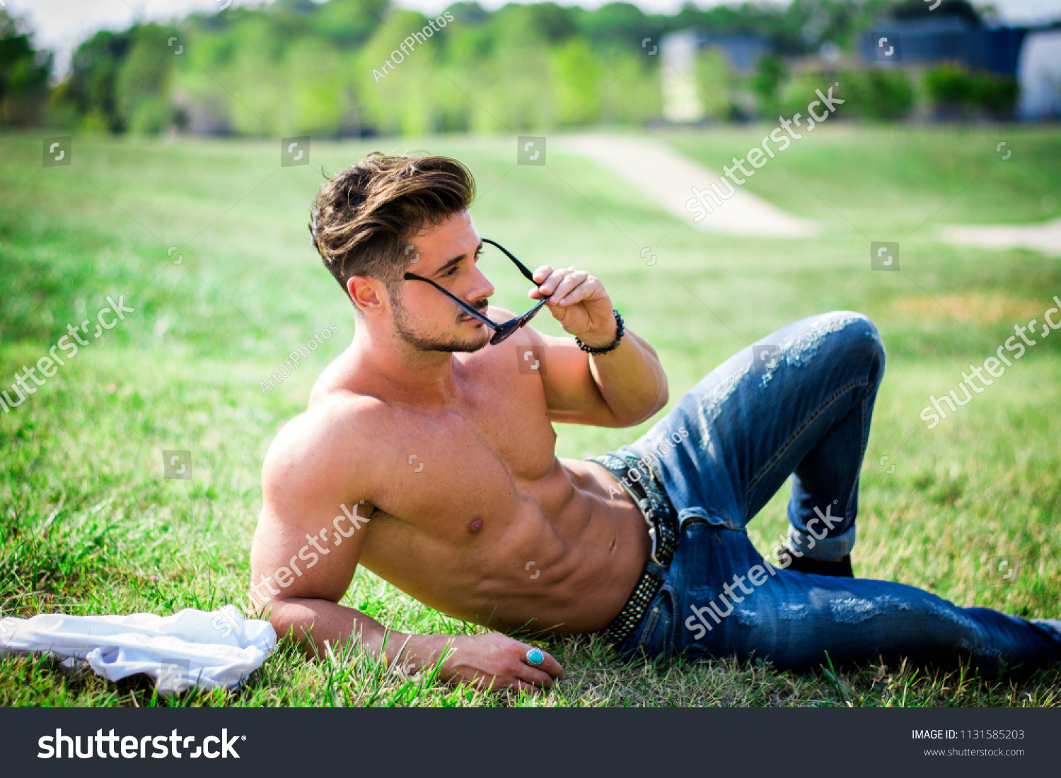 Good Looking Shirtless Fit Male Model Stock Photo Edit Now 1131585203