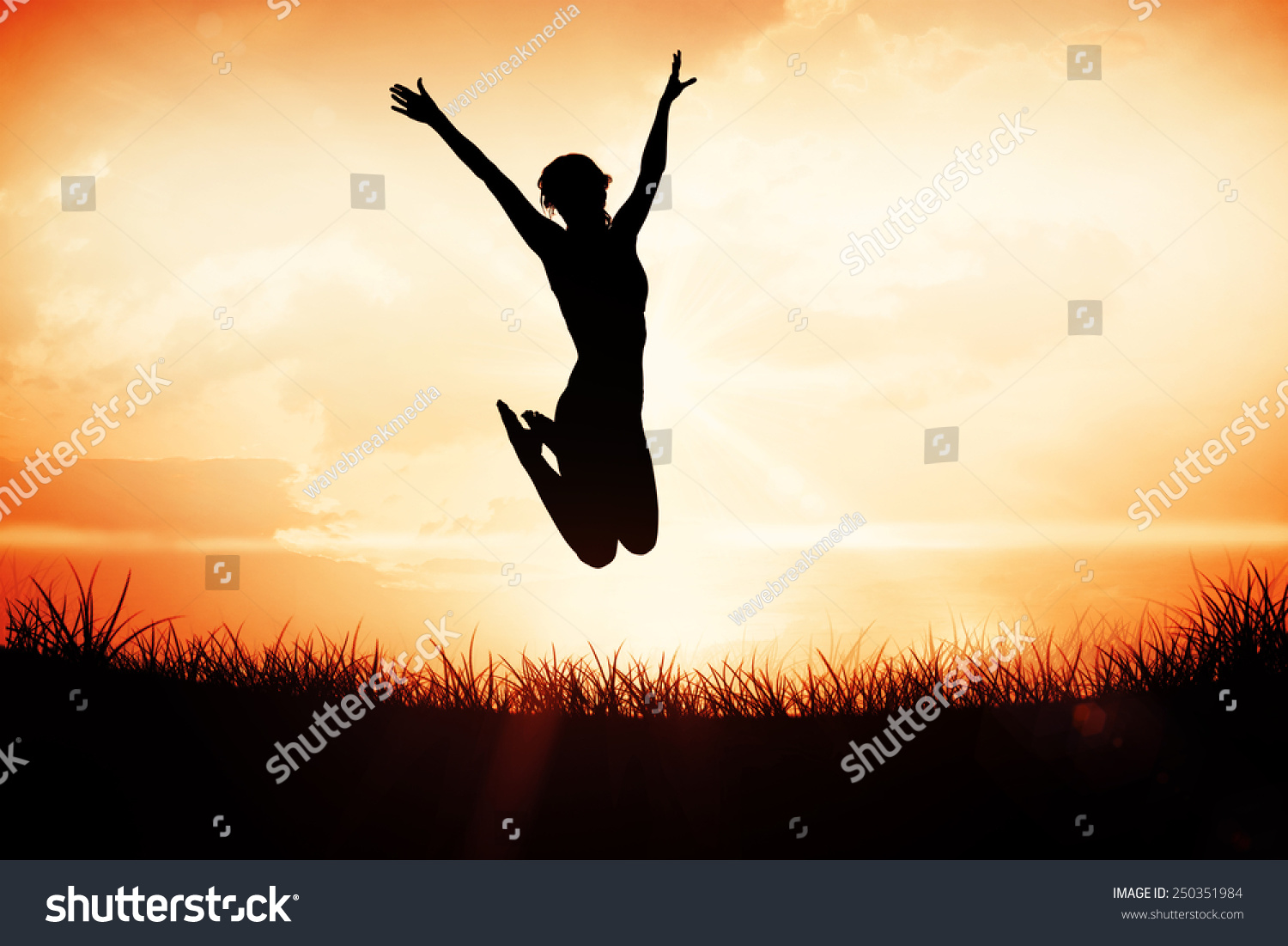 Gorgeous Fit Blonde Jumping Arms Out Stock Photo 250351984 Shutterstock