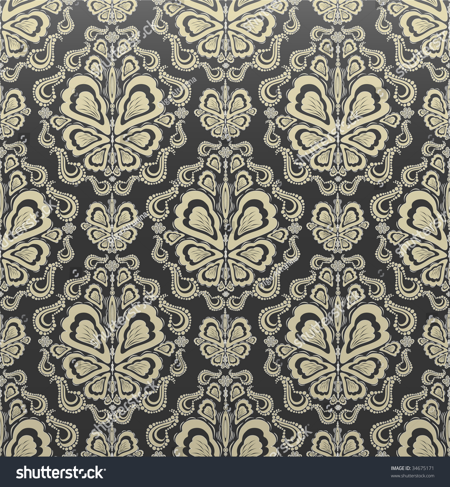 Decorative Royal Seamless Floral Ornament Gray And Gold Decorative Royal Seamless Floral Ornament