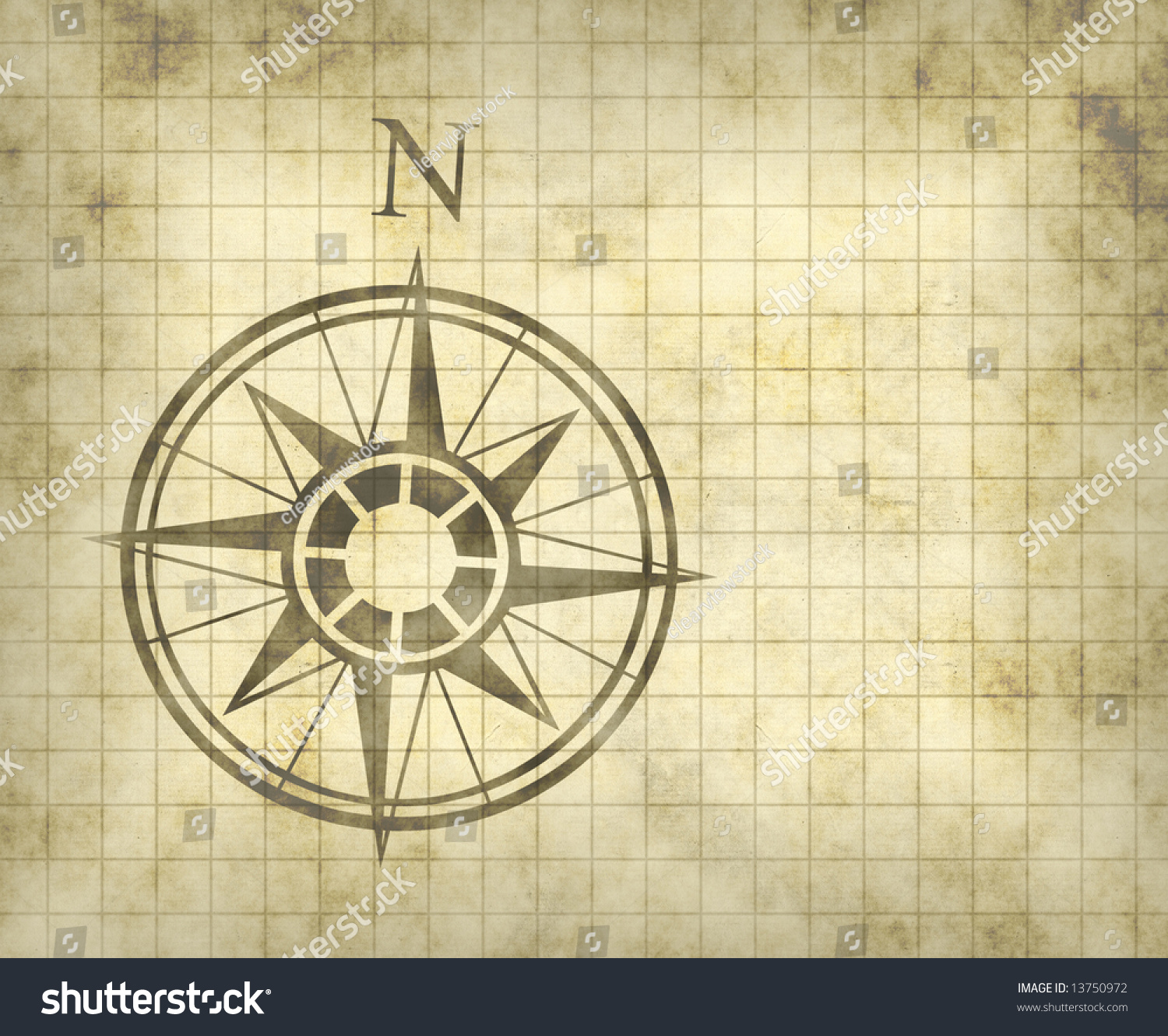 Great North Arrow And Compass On Old Parchment Map With Copy Space 