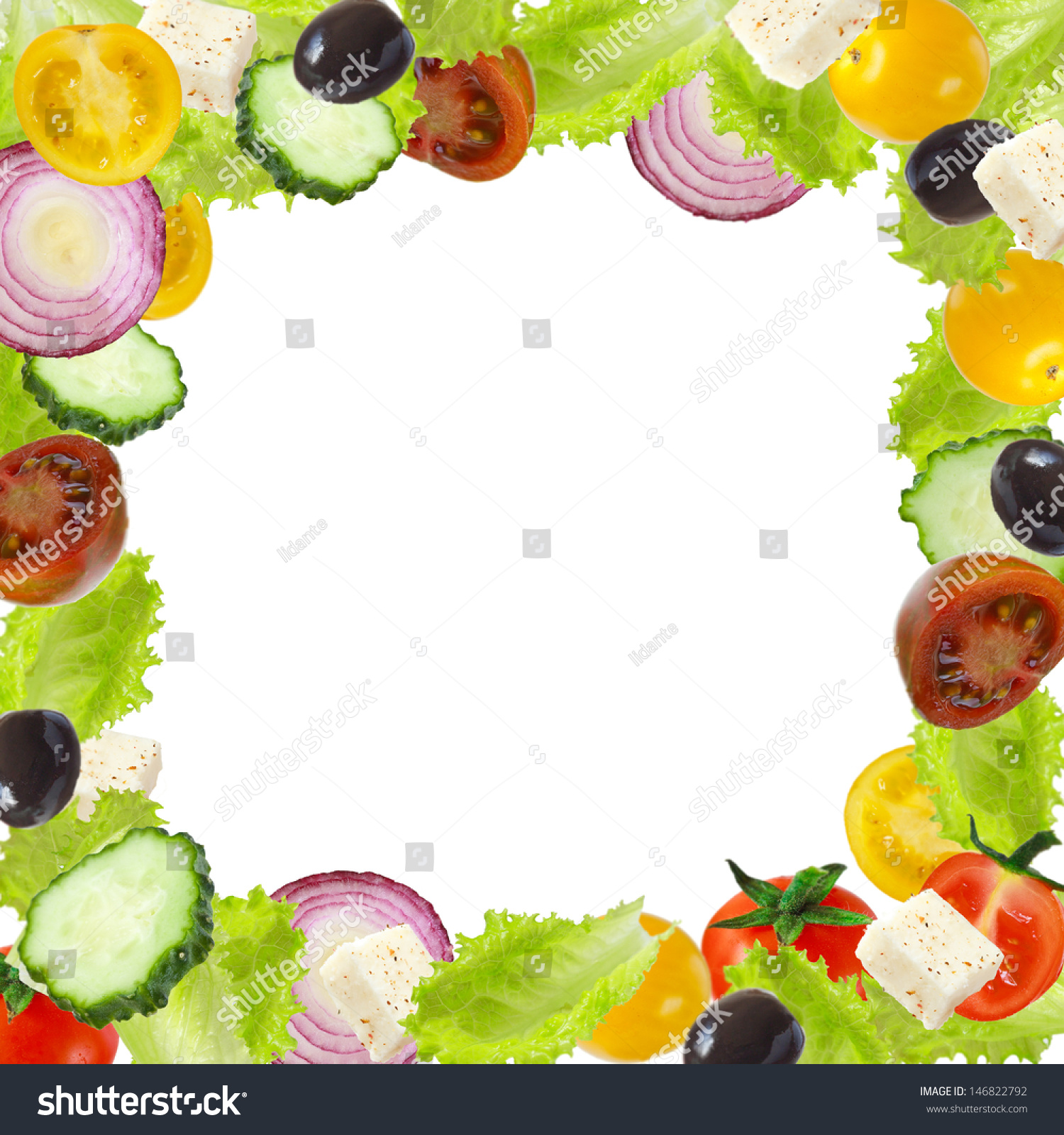 Greek Salad Ingredients Healthy Vegetables Frame Stock Photo 146822792 