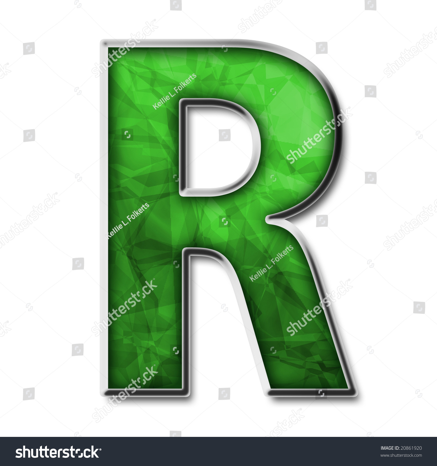 Green Stained Glass With Silver Capital Letter R Stock Photo 20861920