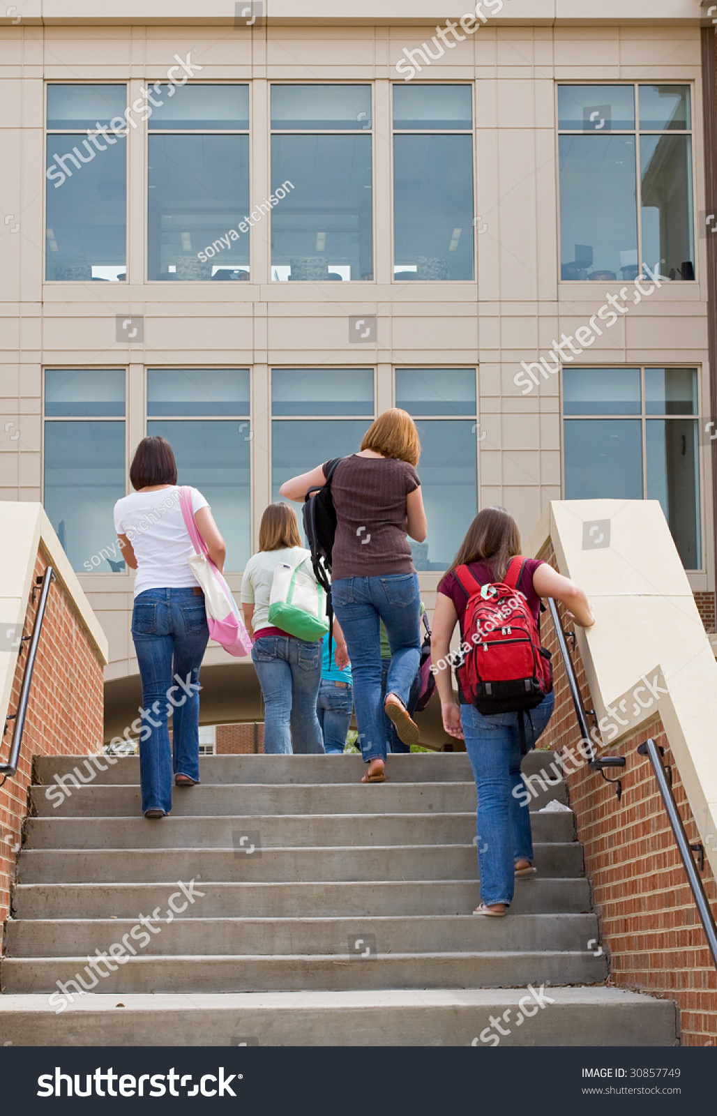 Group Of College Girls Going To School Stock Photo 