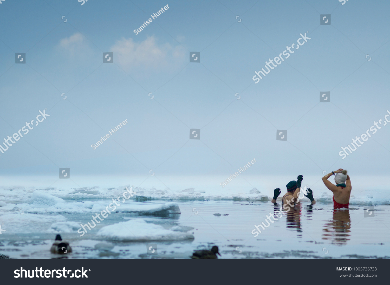 Group Half Naked People Standing Freezing Stock Photo 1905736738