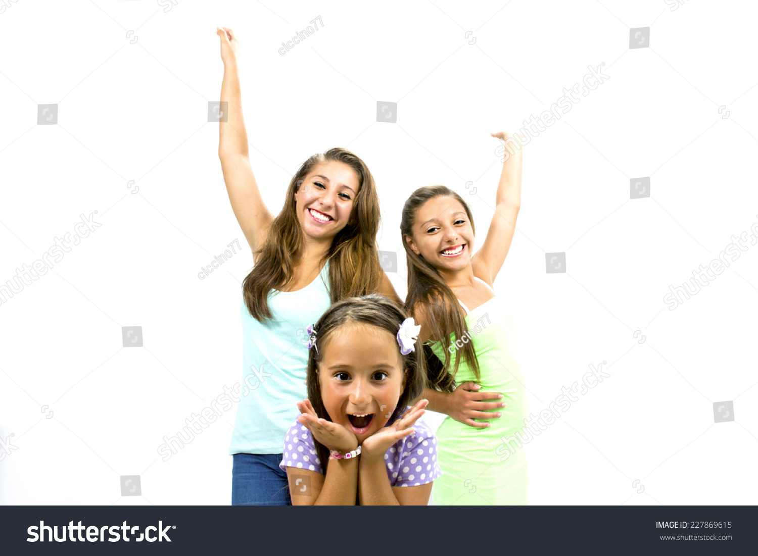 Group Smiling Girls Posing Front Camera Stock Photo Edit Now