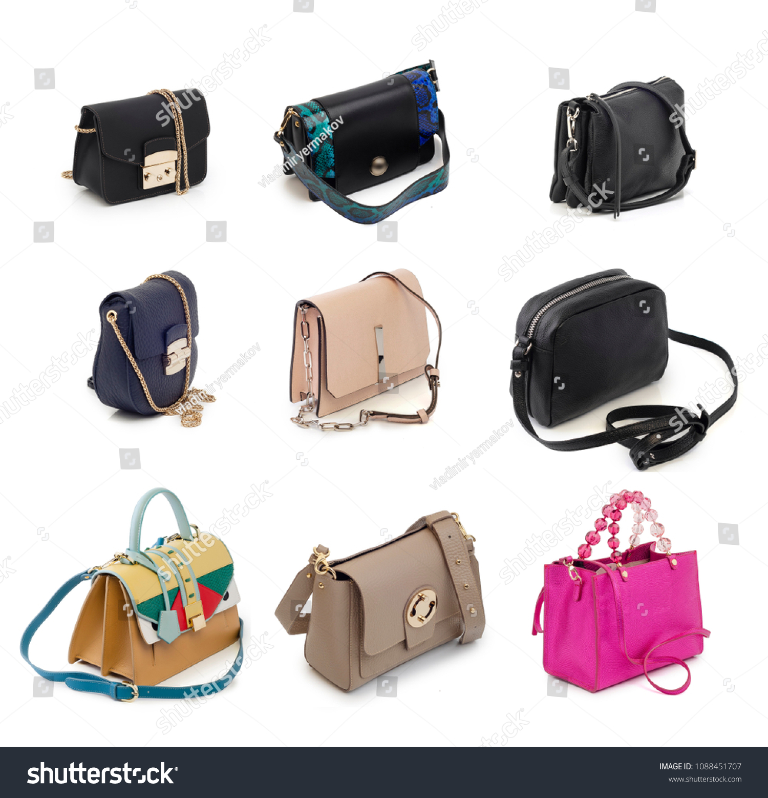 Group Women Leather Color Handbags Isolated Stock Photo Edit Now