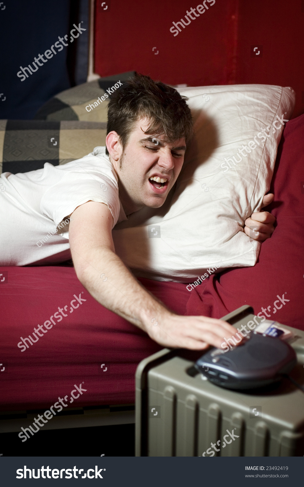 Grumpy Young Man Waking Turning His Stock Photo 23492419 - Shutterstock