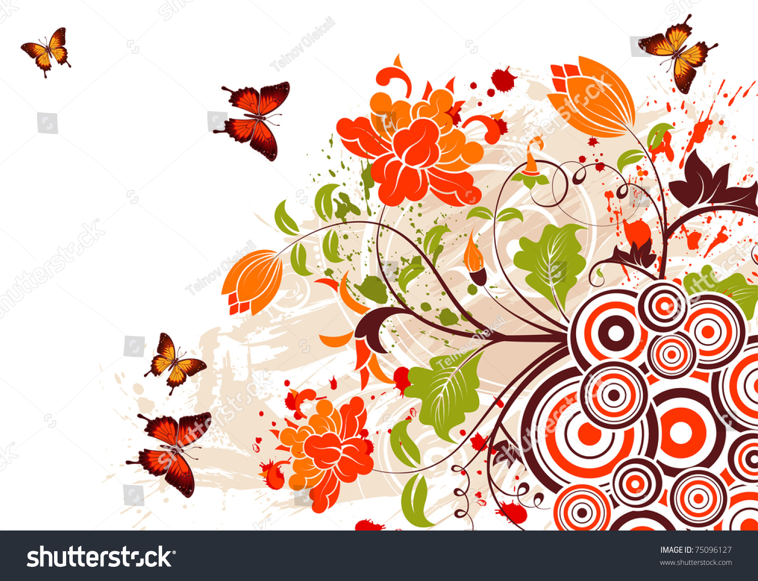 Grunge Floral Frame Butterfly Circle Element Stock Grunge Floral Frame Butterfly Circle Element Stock