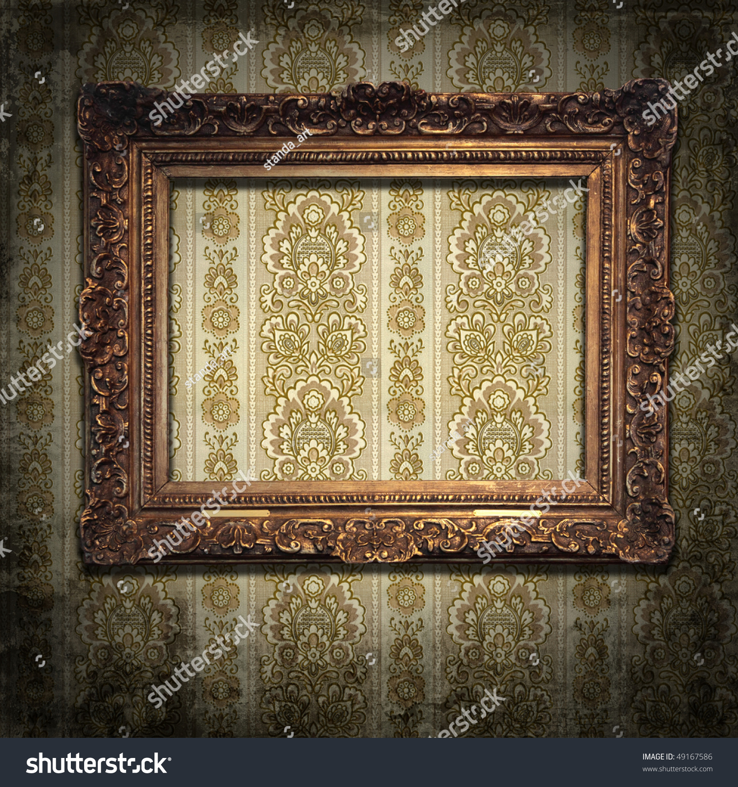 Grungy Antique Wallpaper Background With Frame Stock Photo 49167586