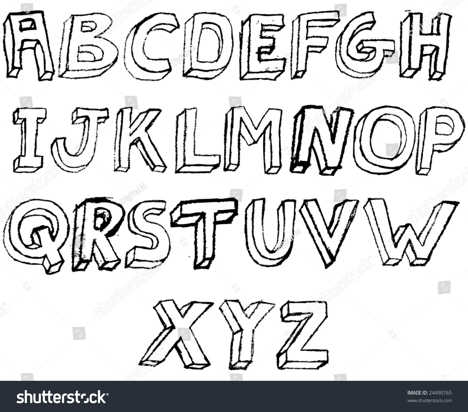 Grungy Distressed Hand Drawn Alphabet   Font   Letters. Stock Photo 