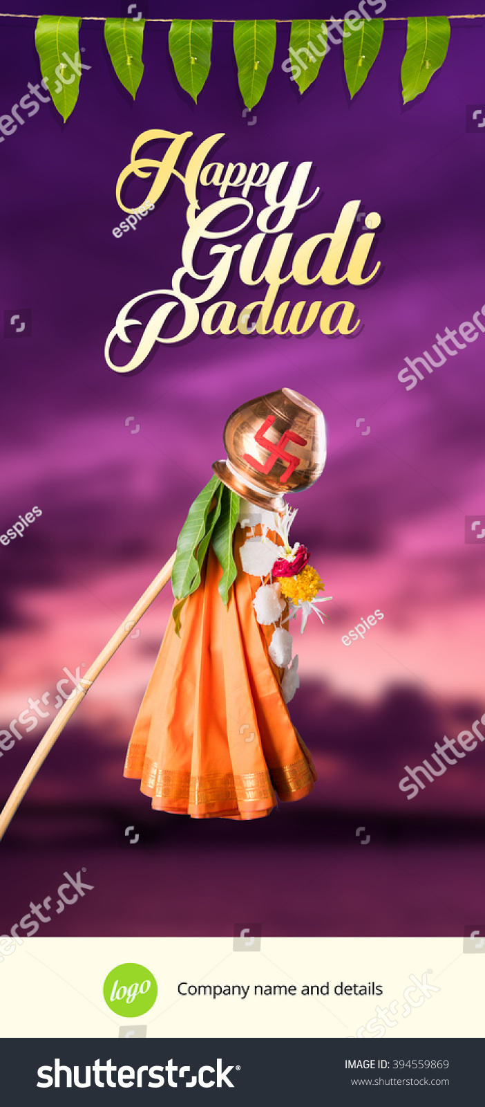 Gudi padwa or gudhi padwa greeting card Indian lunar new year's Day Observed or celebrated by Marathi Hindus Gudi padwa or gudhi padwa greeting card Indian lunar new year's Day Observed or celebrated by Marathi Hindus