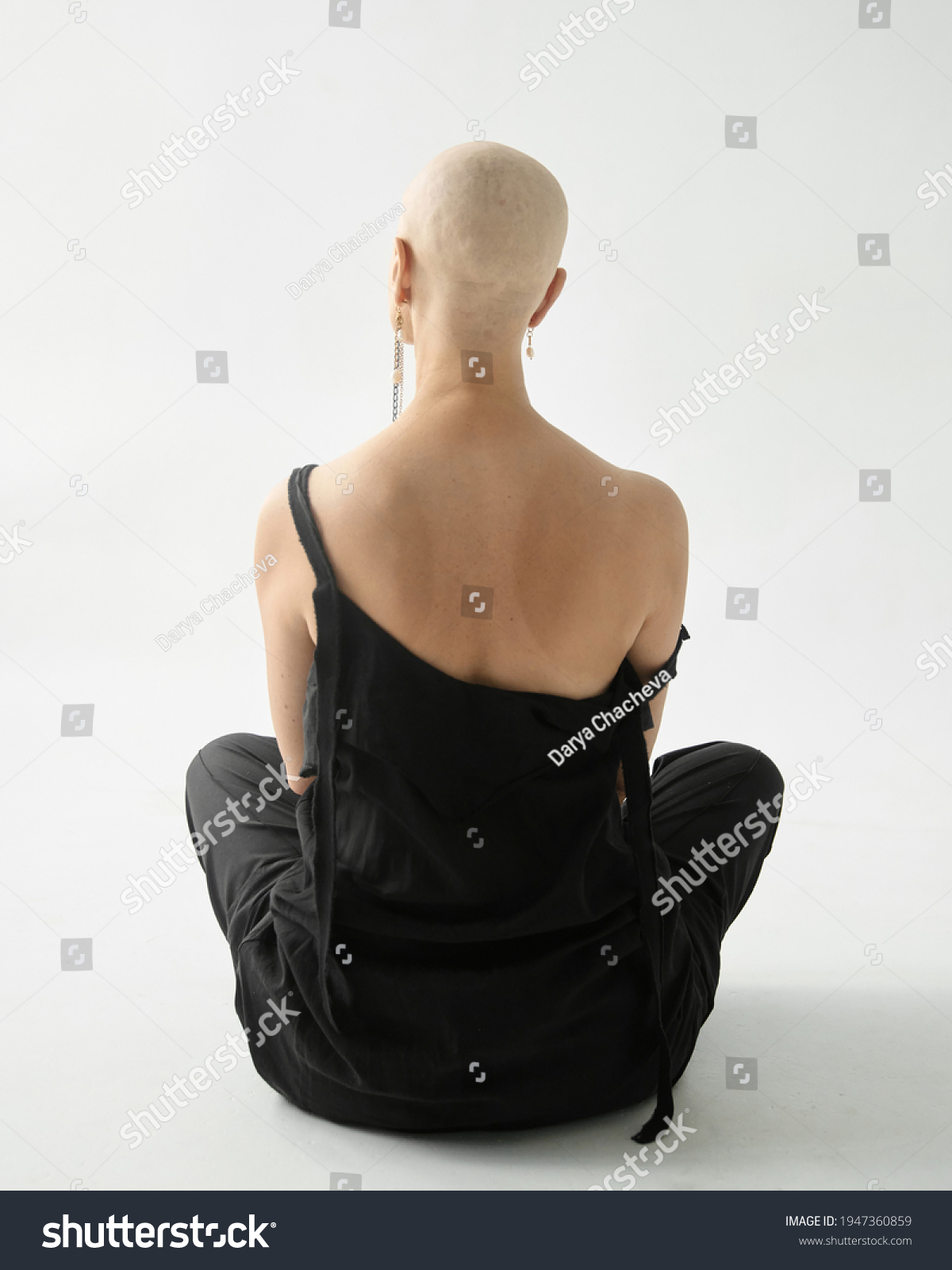 Hairless Woman Black Clothes On White Stock Photo 1947360859 Shutterstock