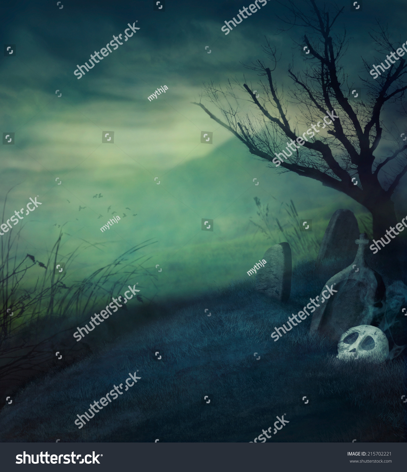 Halloween Design Background Spooky Graveyard Naked Stock Illustration Shutterstock