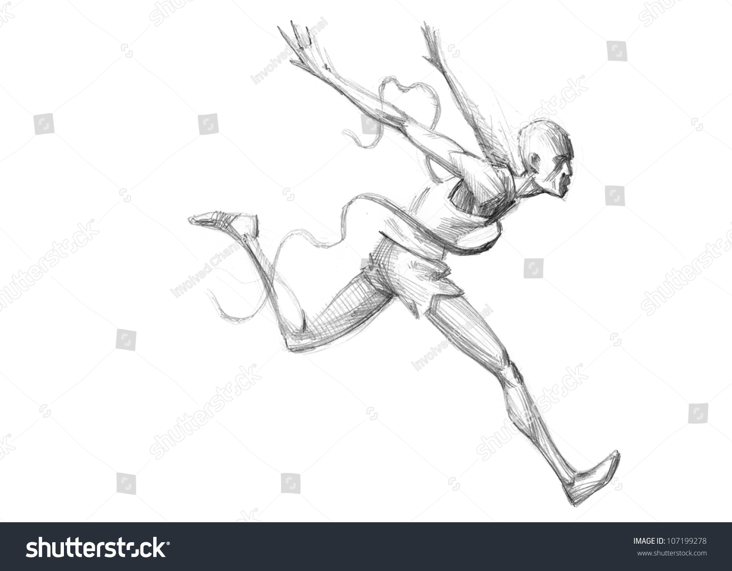 Hand Drawn Sketch Pencil Illustration Olympic Games Athletes Runner
