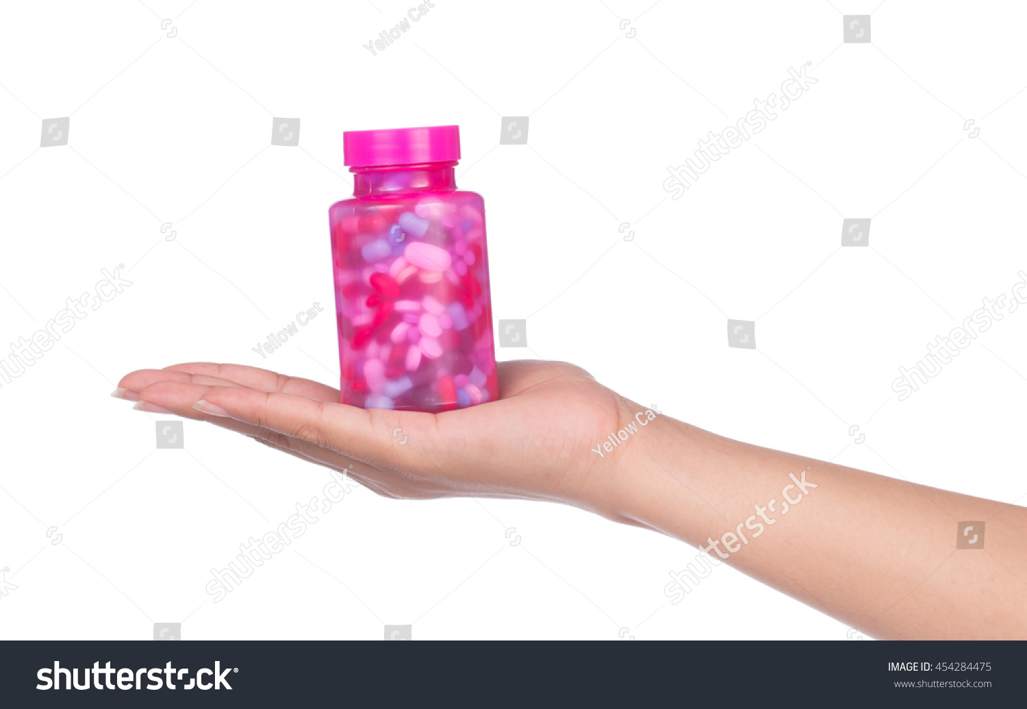 Hand Holding Medicine Bottle Pill Tablets Stock Photo