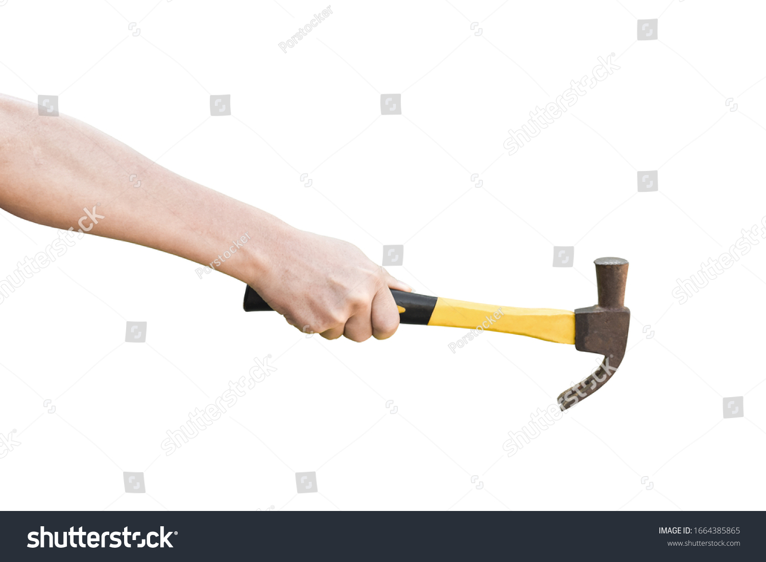 Hand Holding Old Rusty Hammer Isolated Stock Photo Edit Now 1664385865