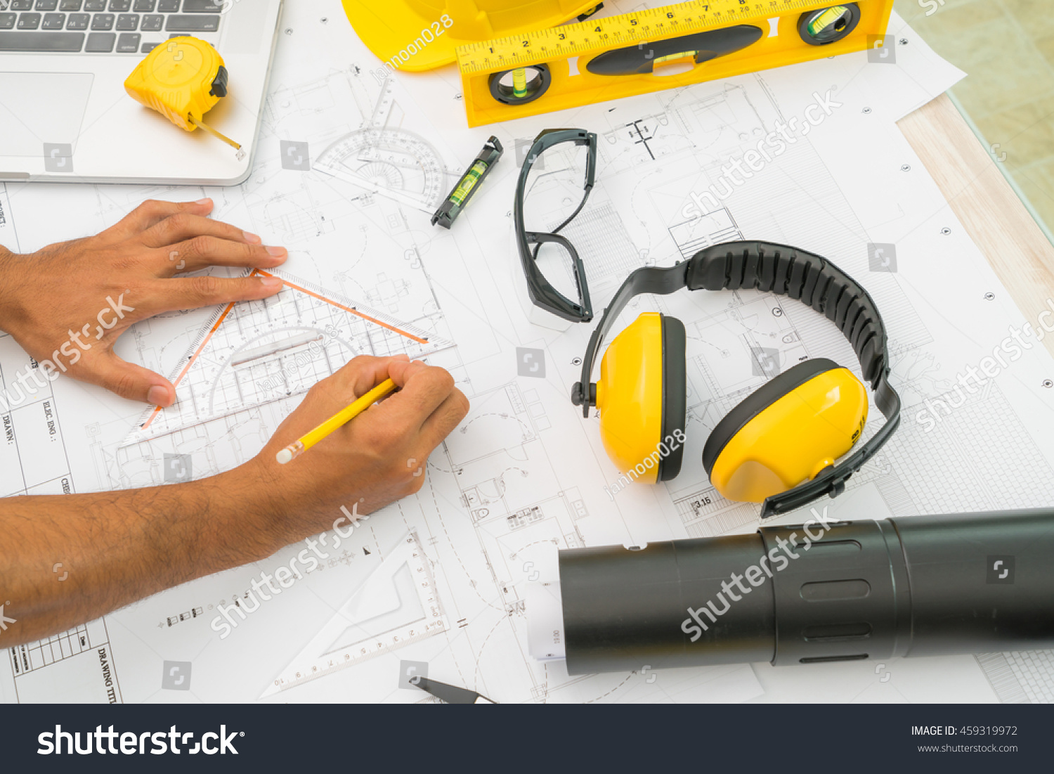 Drawings Yellow Helmet And A Construction Belt With Drawings Yellow Helmet And A Construction Belt With
