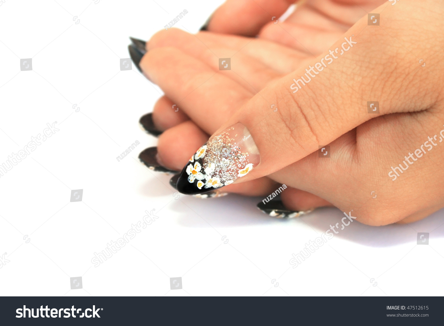 Hand With Nail Art Isolated On White Background. Stock Photo 47512615