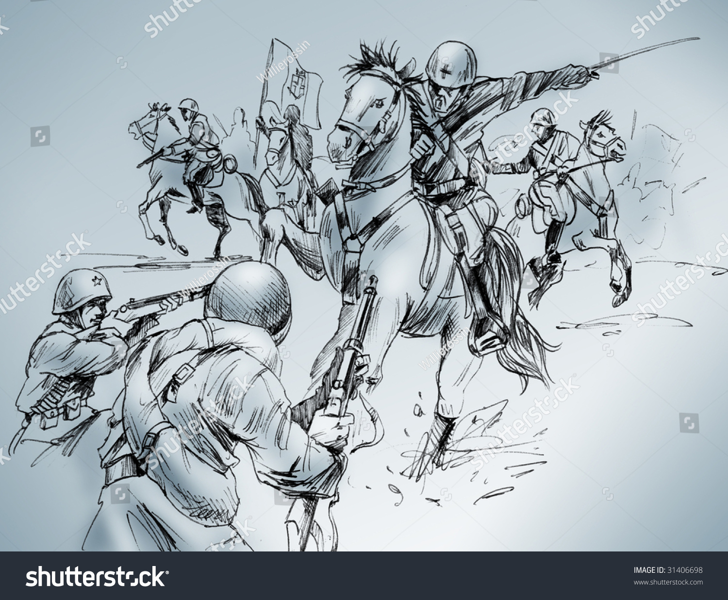 Handmade Drawing Scene Battle Isbuscenskij Which Stock Illustration