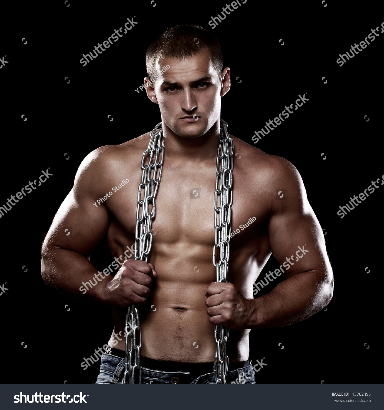 Handsome And Muscular Guy With Chains Over His Body Stock Photo Shutterstock