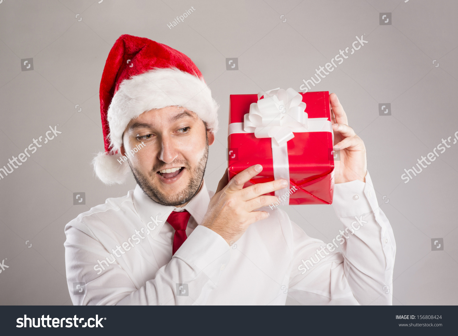 Handsome Christmas Man Is Posing In Studio Stock Photo 156808424 : Shutterstock